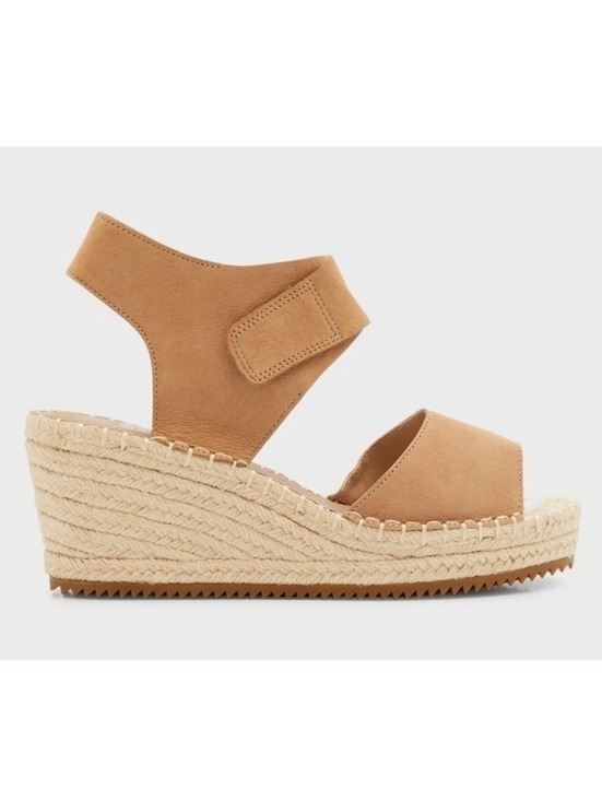 Eileen Fisher Shoes - Eileen Fisher Tan Leather Espadrille Wedge Sandals Ankle Strap Womens Size 11